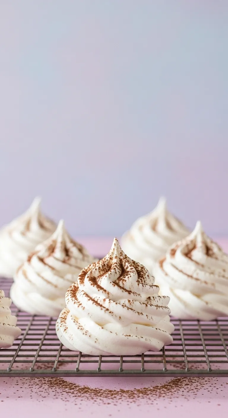 Swirled white meringue cookies on a wire rack