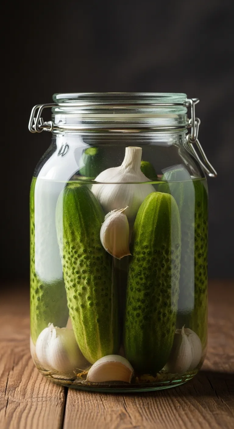 Glass jar of fermenting vegetables showing cloudy brine and texture