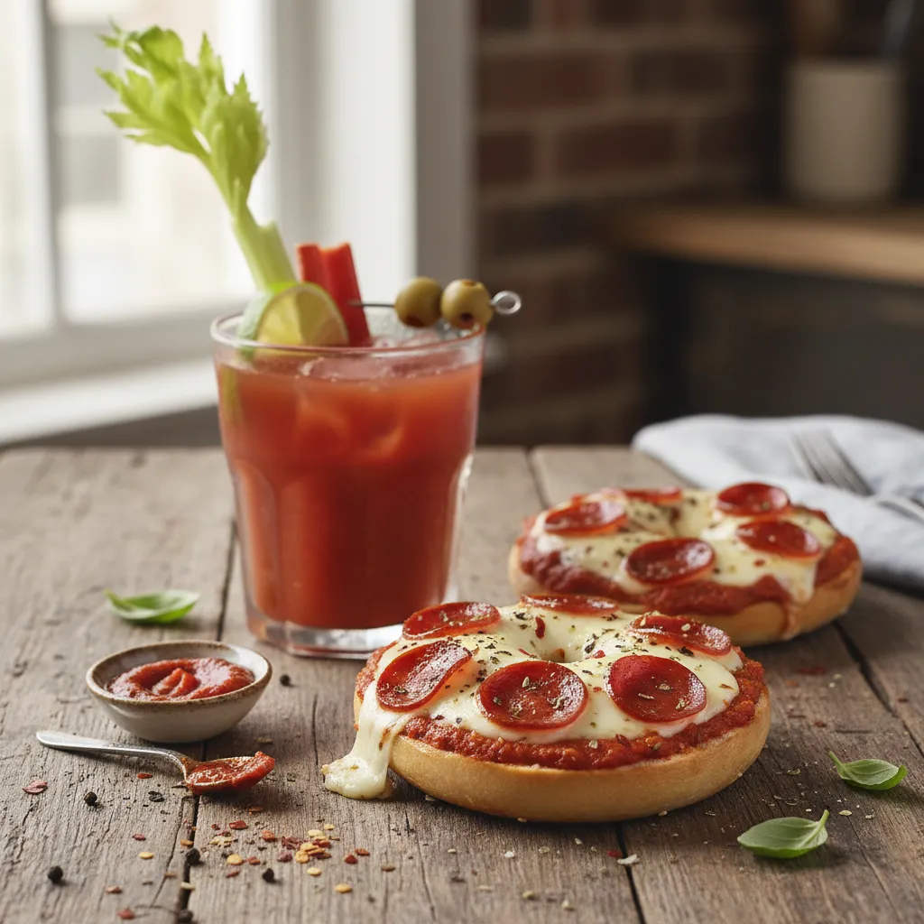 Toasted bagel pizza made with leftover tomato paste sauce