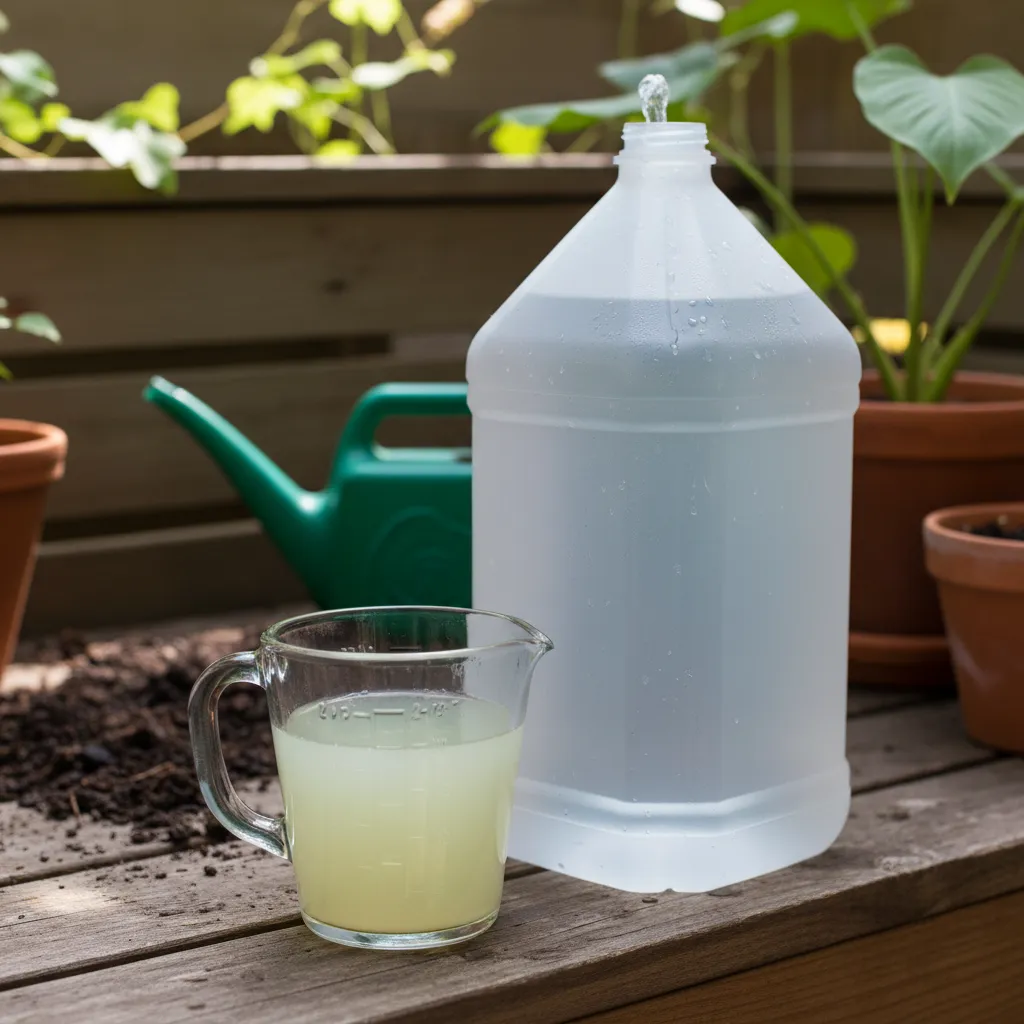 Measuring whey and water for garden fertilizer