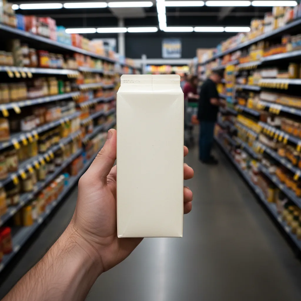 Hand holding a broth carton checking sodium content and ingredients list
