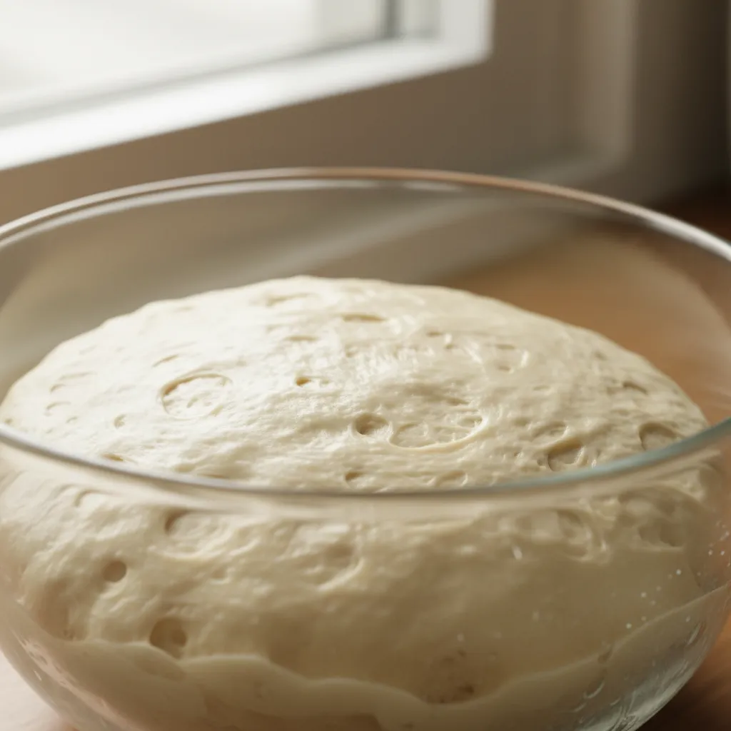 Raw yeast dough rising in a bowl made with whey