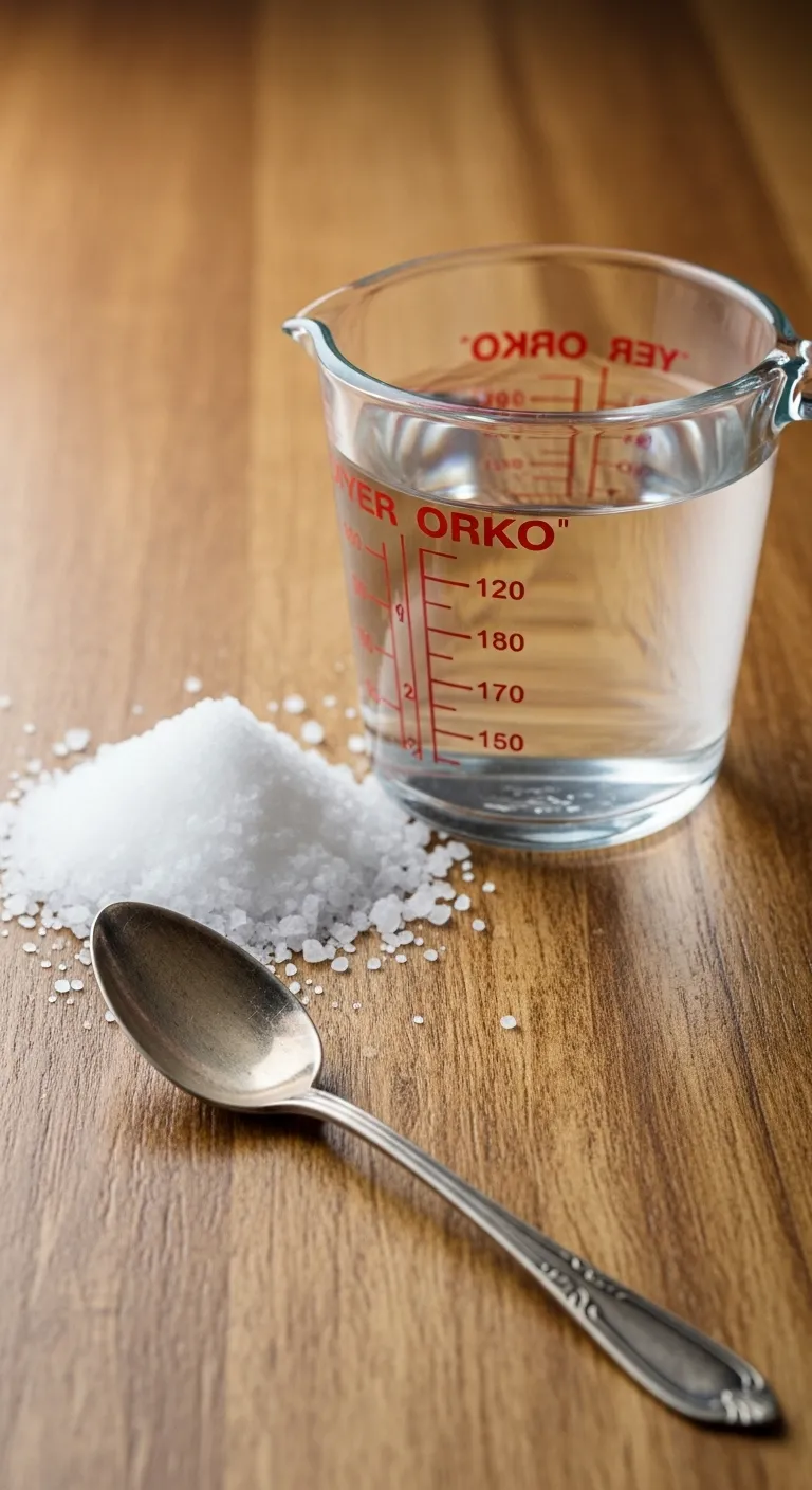 Glass measuring cup with water and sea salt for making vegetable fermentation brine