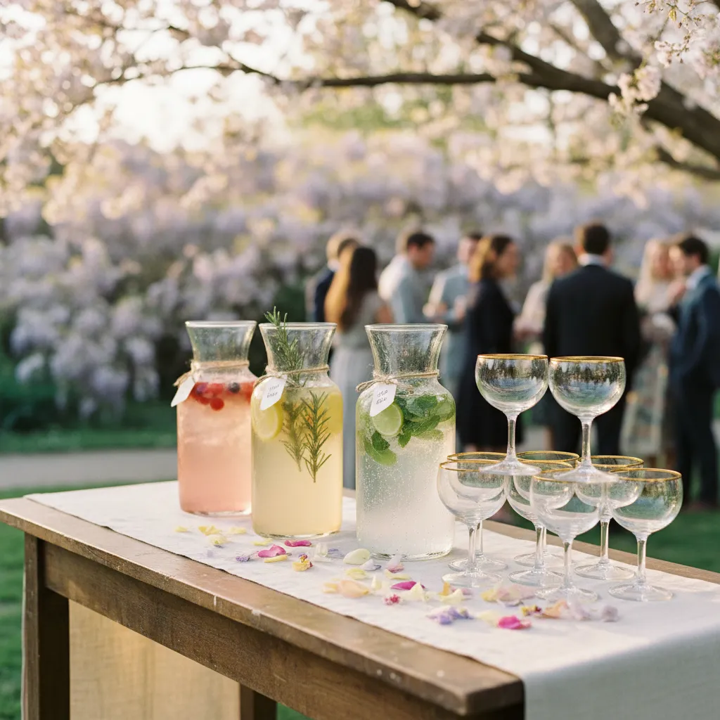 A well-organized drink station for an adult spring gathering