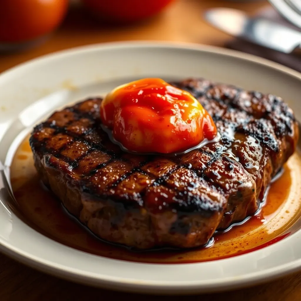 Grilled steak with melting tomato paste compound butter