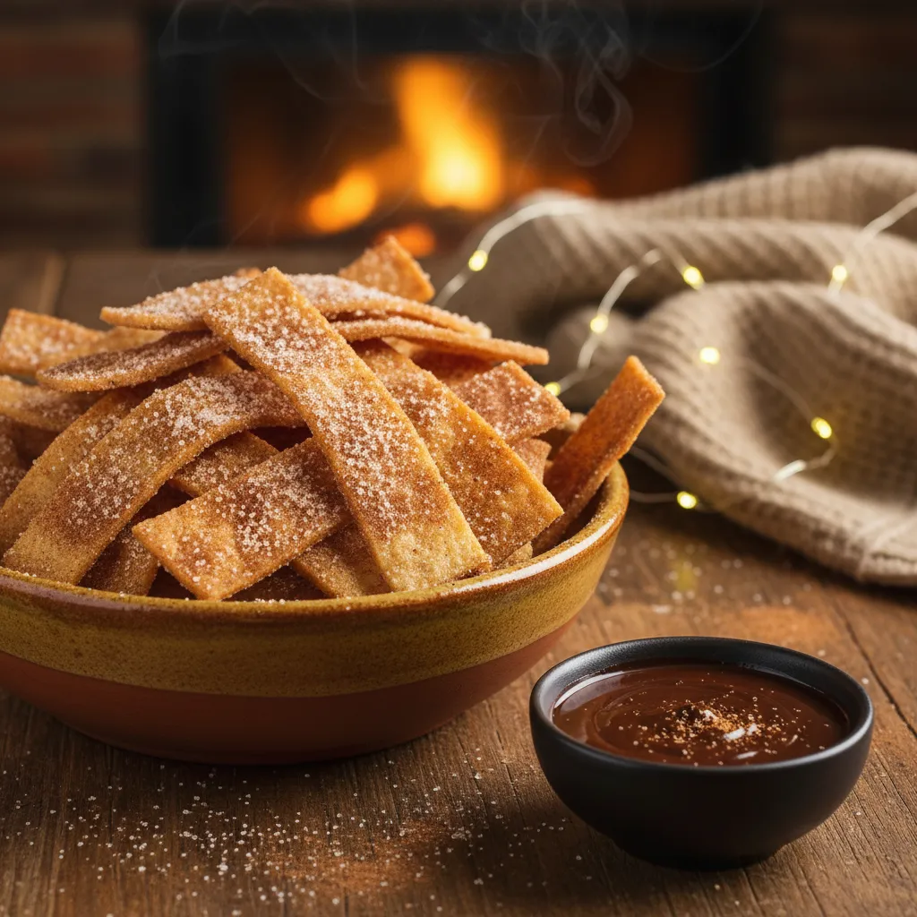 Golden fried tortilla strips coated in cinnamon sugar served with chocolate sauce