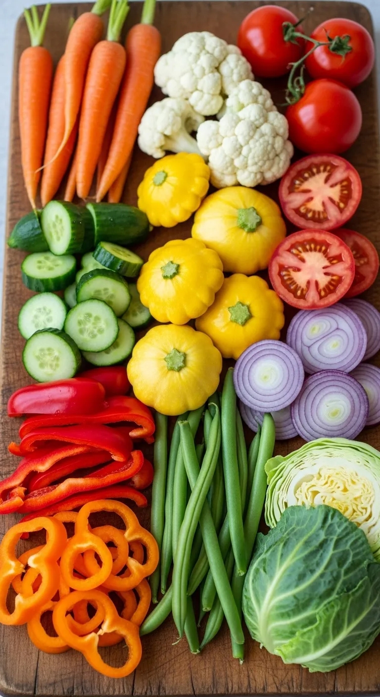 Carrots cucumbers and peppers arranged for fermentation preparation