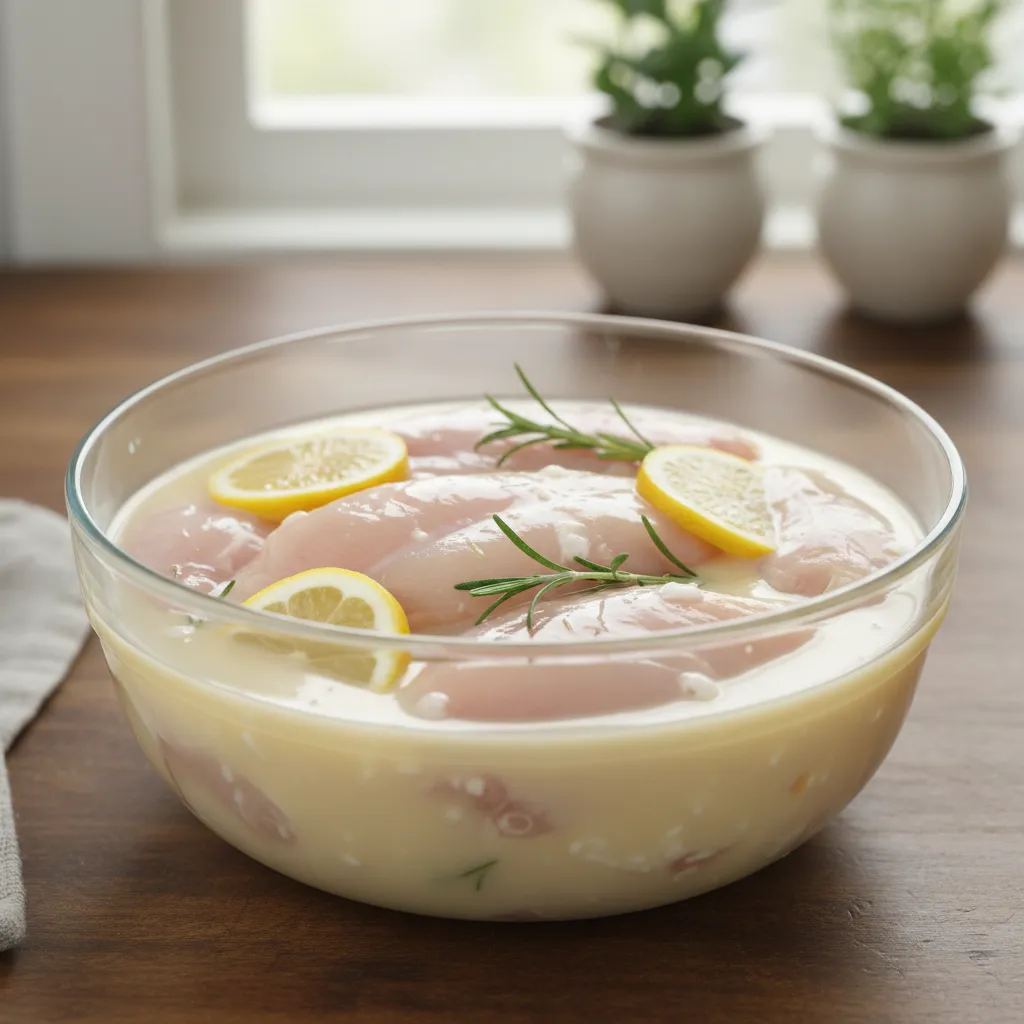 Chicken breasts marinating in lemon and rosemary whey