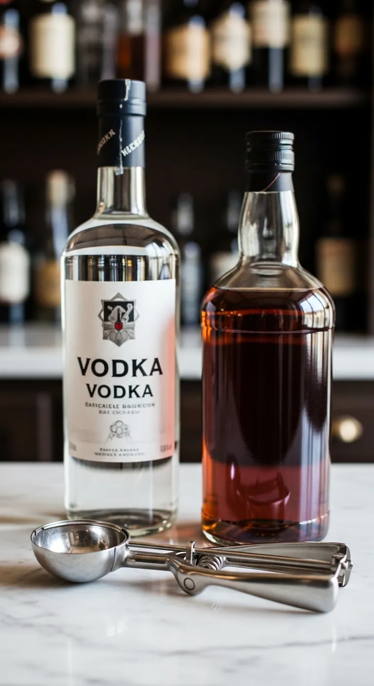 Vodka and bourbon bottles used for softening homemade ice cream