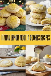 A plate of soft, golden dome-shaped Italian lemon ricotta cookies garnished with fresh lemon zest and a light glaze.