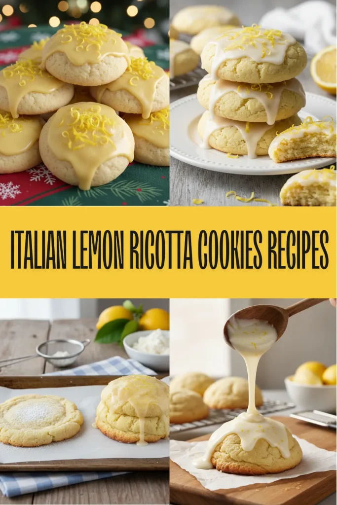 A plate of soft, golden dome-shaped Italian lemon ricotta cookies garnished with fresh lemon zest and a light glaze.