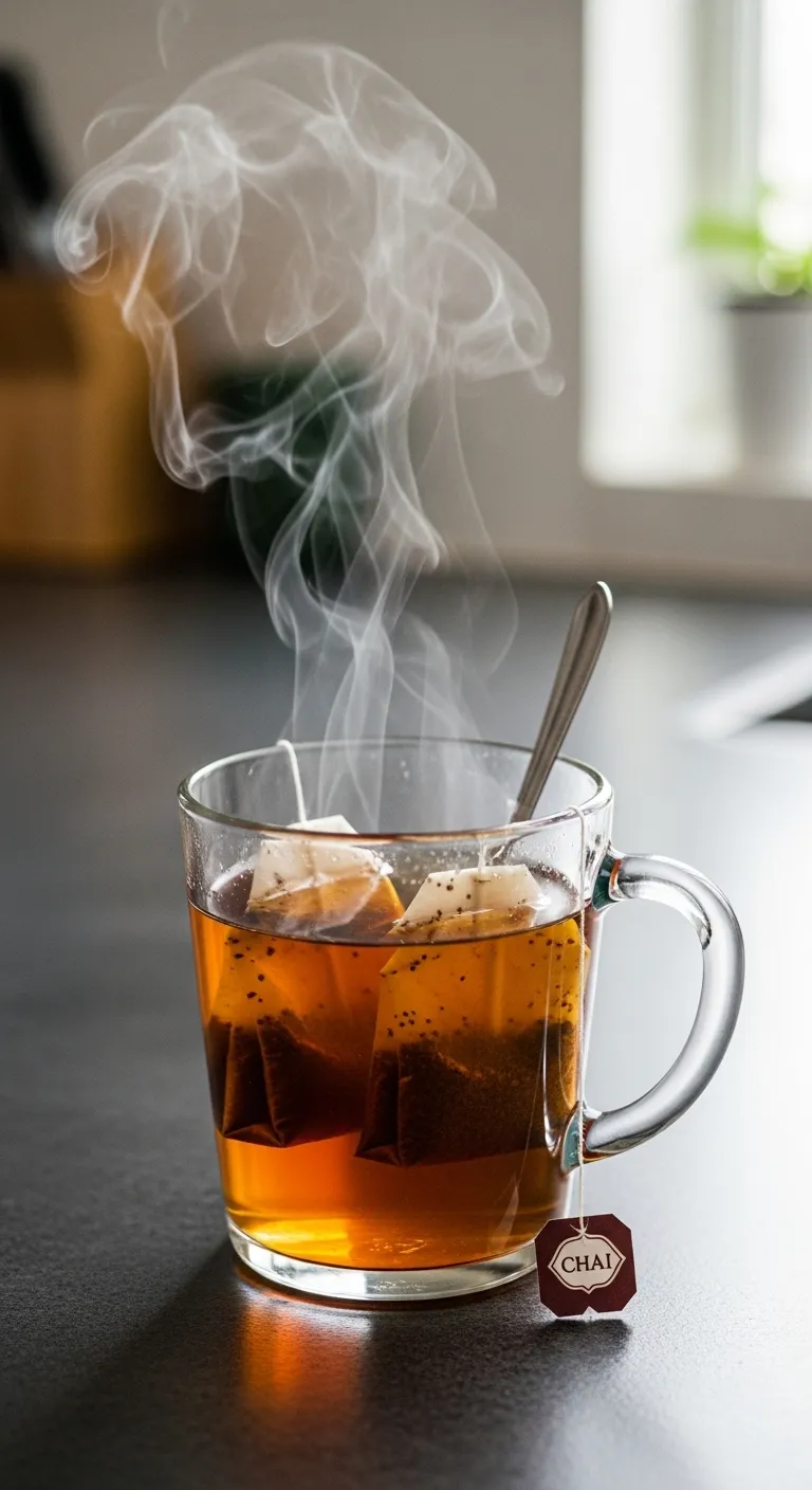 steeping commercial chai tea bags in hot water for strong concentrate