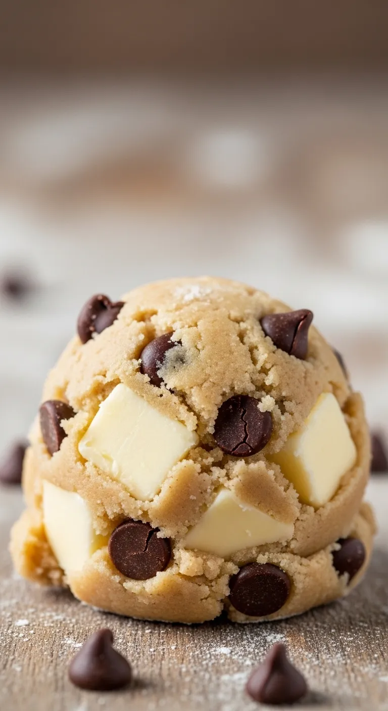 Close up of cold butter chunks inside raw cookie dough