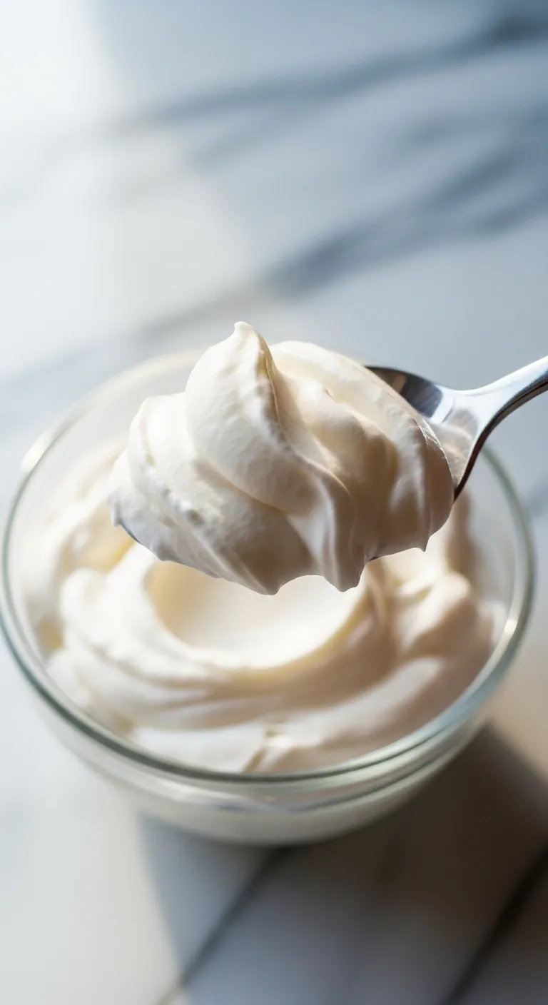 Spoonful of fluffy dairy-free coconut whipped cream for banoffee pie