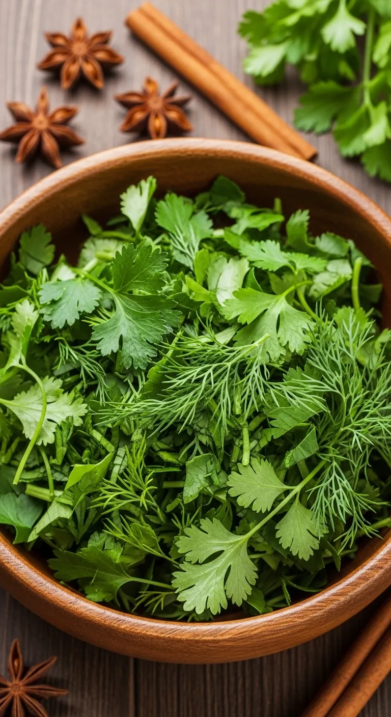 A close-up of fresh herbs and whole spices used to add flavor to Daniel Fast recipes.
