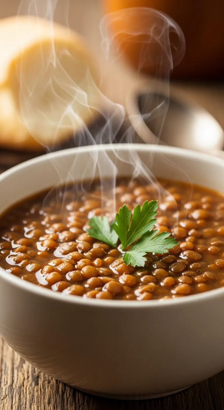 A warm and inviting bowl of homemade Daniel Fast lentil soup.