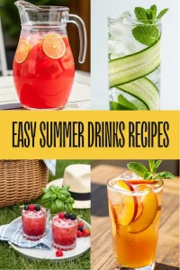 Two refreshing easy mocktails non alcoholic summer drinks featuring cucumber mint and watermelon limeade on a sunny table.