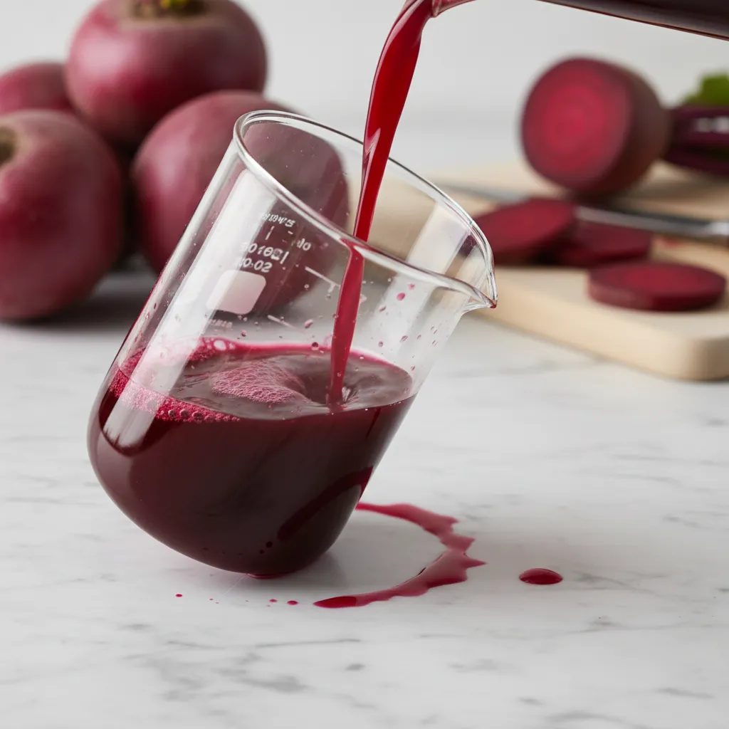 Concentrated beet juice in a glass container for baking