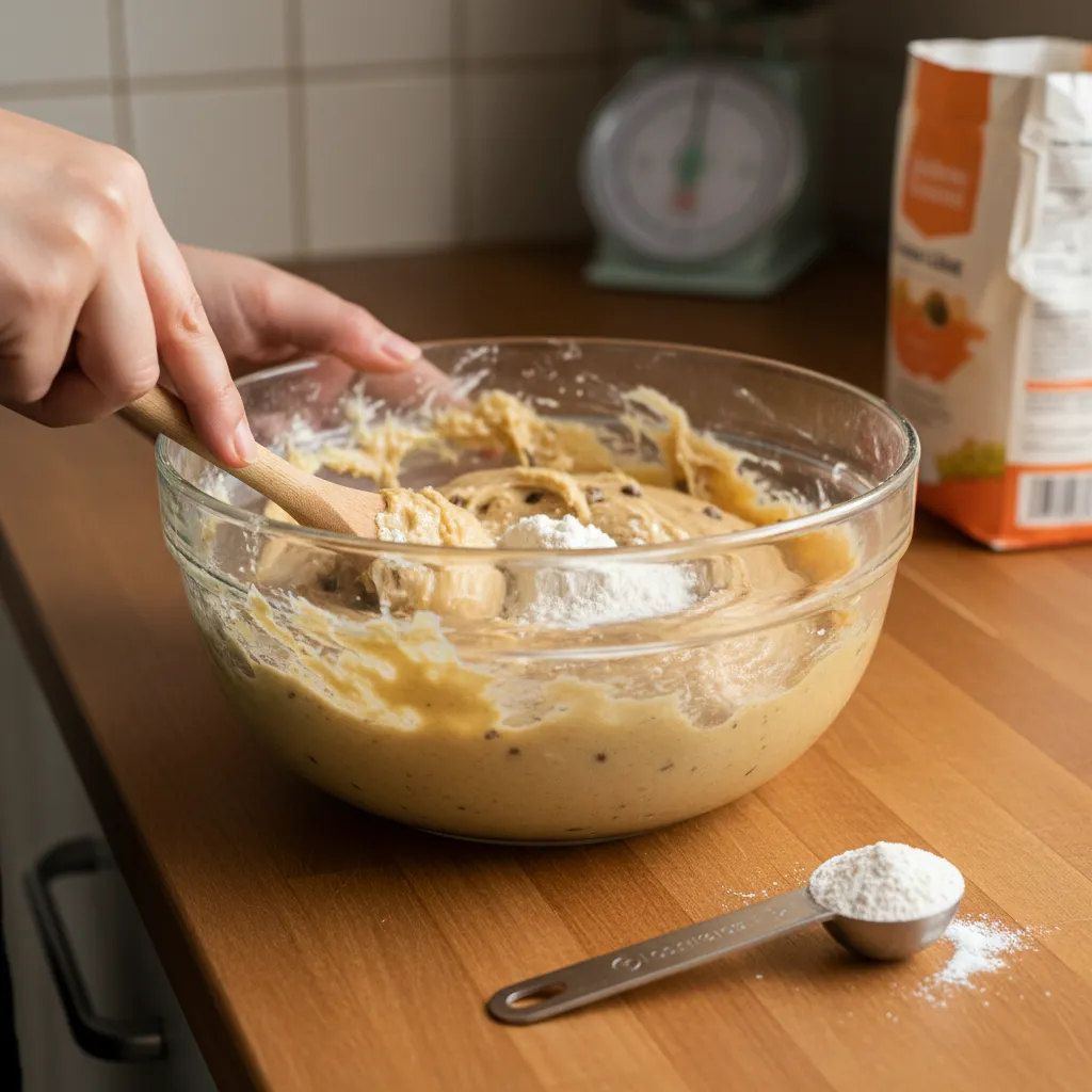Adding flour to cookie dough to prevent spreading