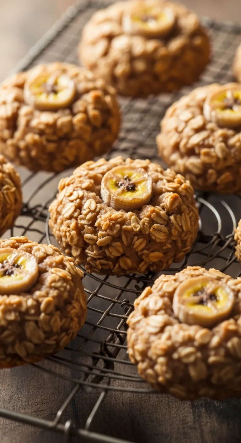 Close up of healthy 3-ingredient oatmeal banana drops on a cooling rack