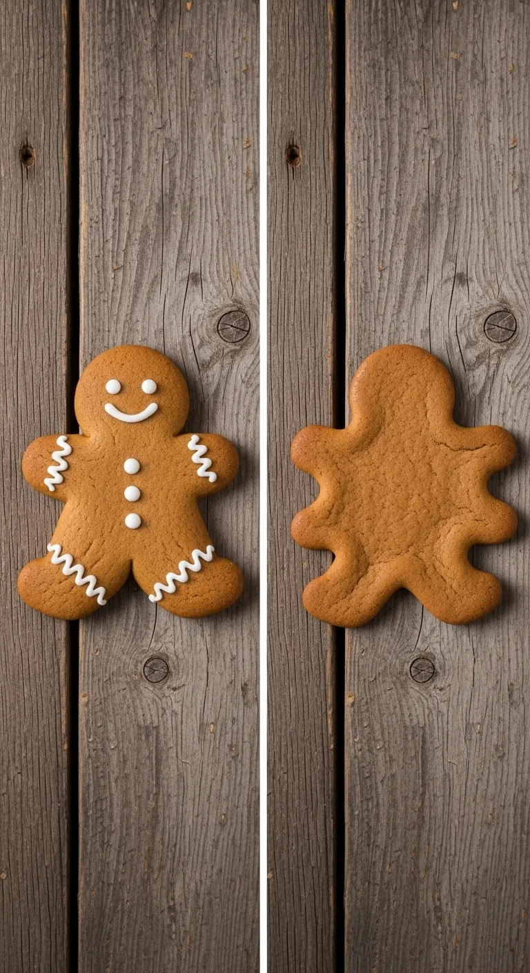 Comparison of perfect gingerbread cookie versus a spread out cookie