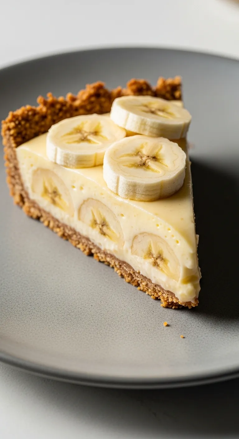 Slice of healthy banoffee tart with oat crust and creamy custard