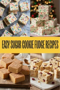 A close-up view of creamy sugar cookie fudge squares decorated with festive sprinkles on parchment paper.