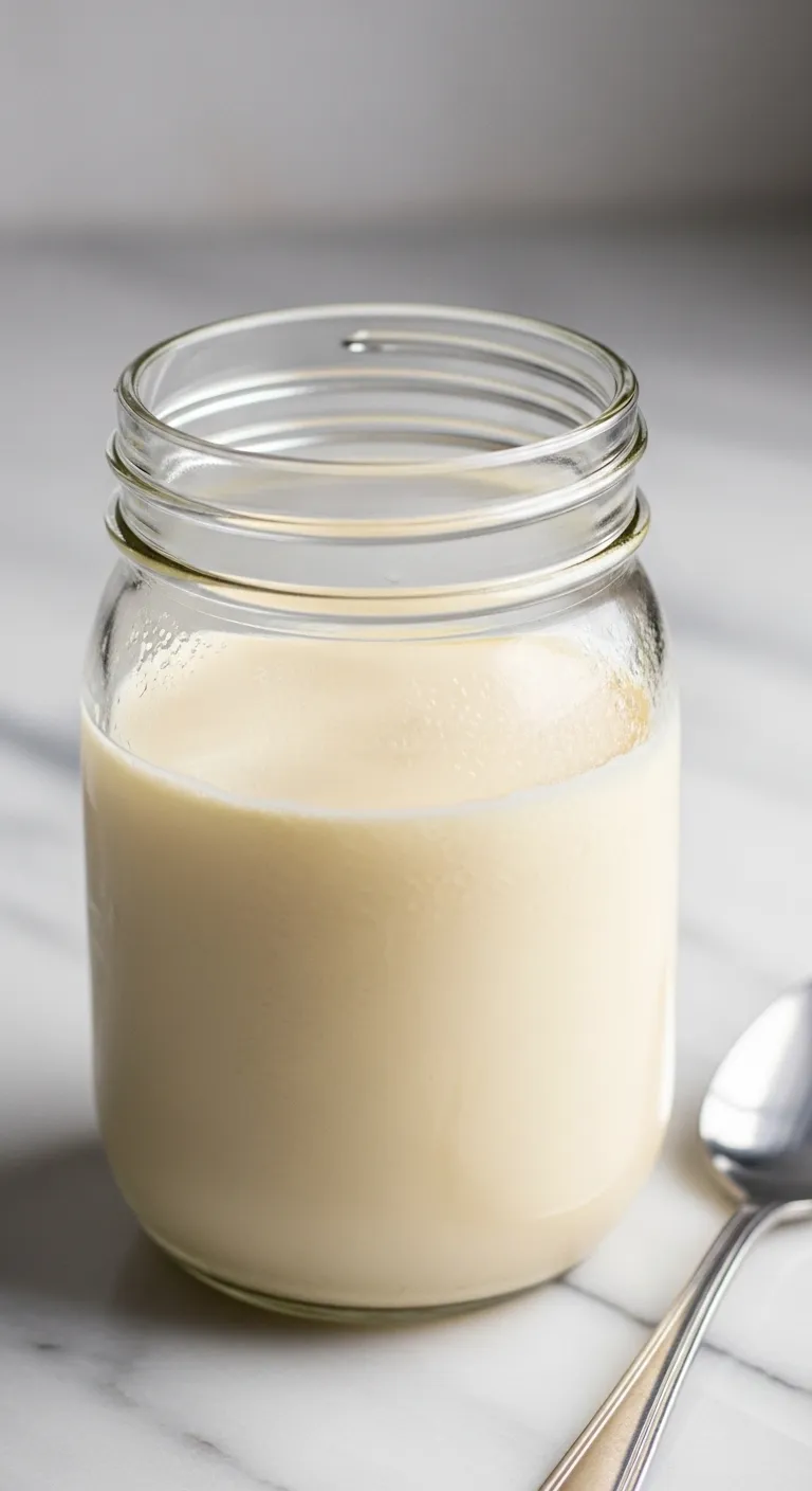 Glass mason jar filled with creamy vanilla ice cream mixture ready for freezing