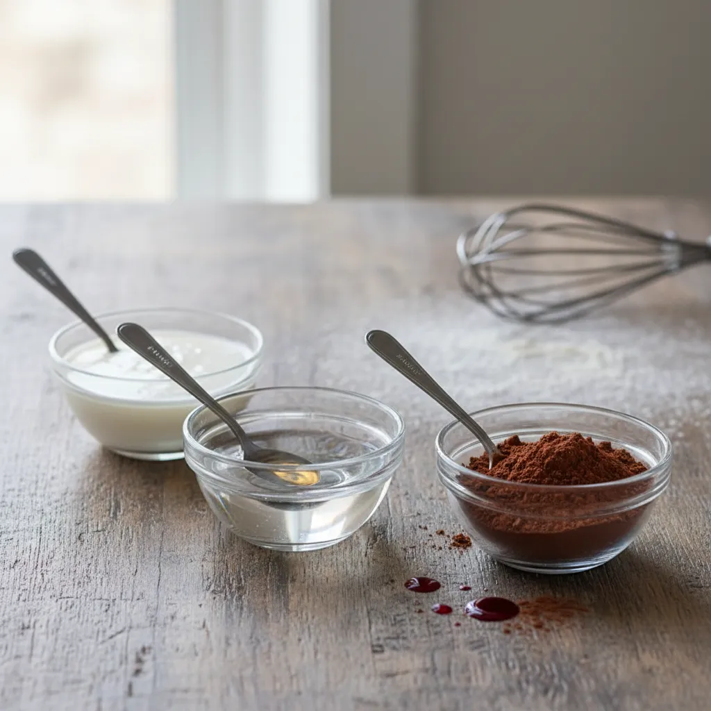 Glass bowls of buttermilk and vinegar for baking