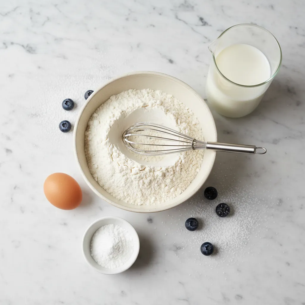 Fresh ingredients for easy and fast fluffy pancakes recipes