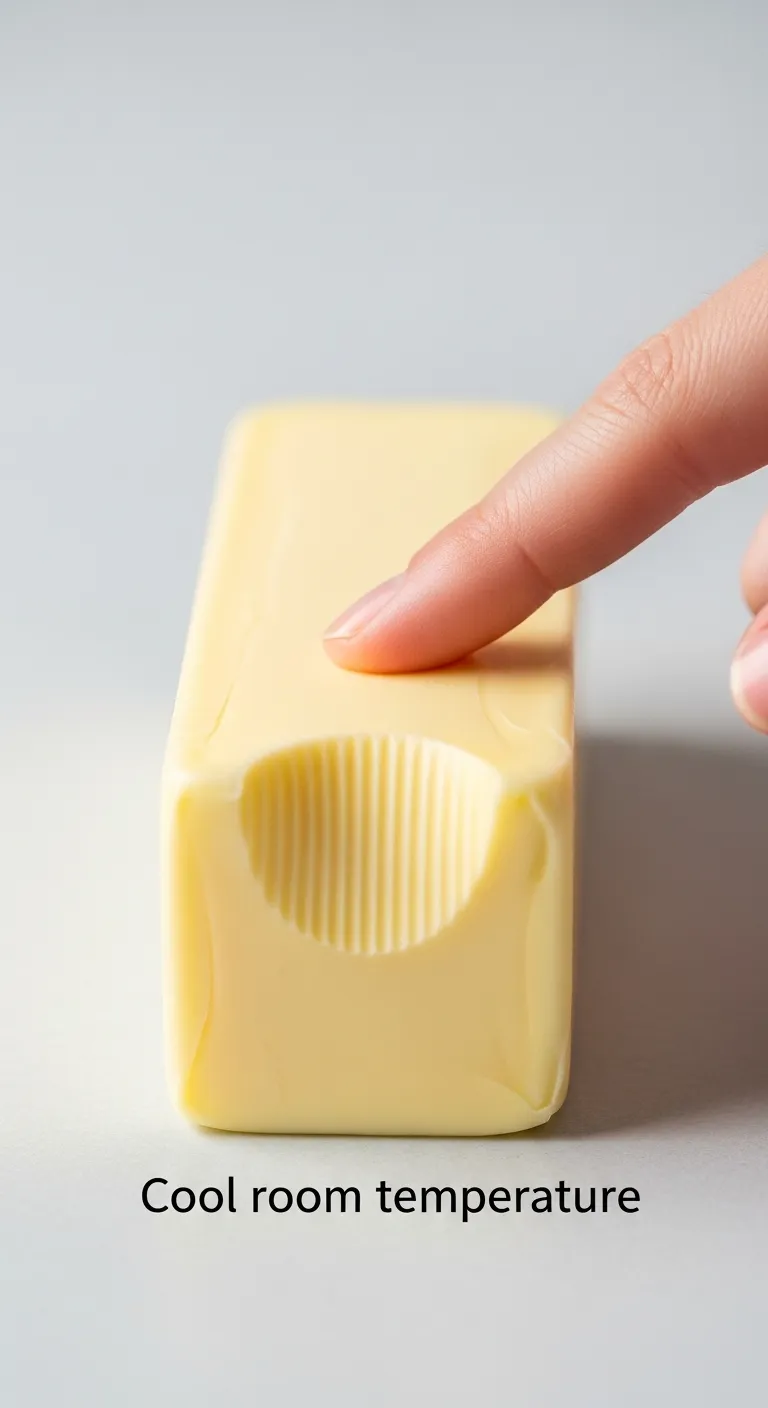 Finger pressing into butter to test room temperature consistency