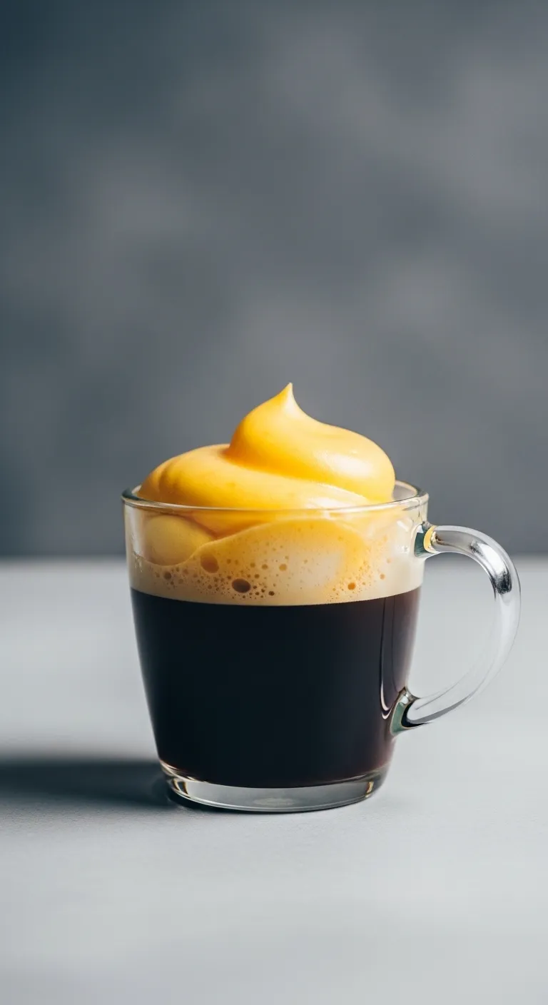 Layered Vietnamese egg coffee with creamy yolk foam