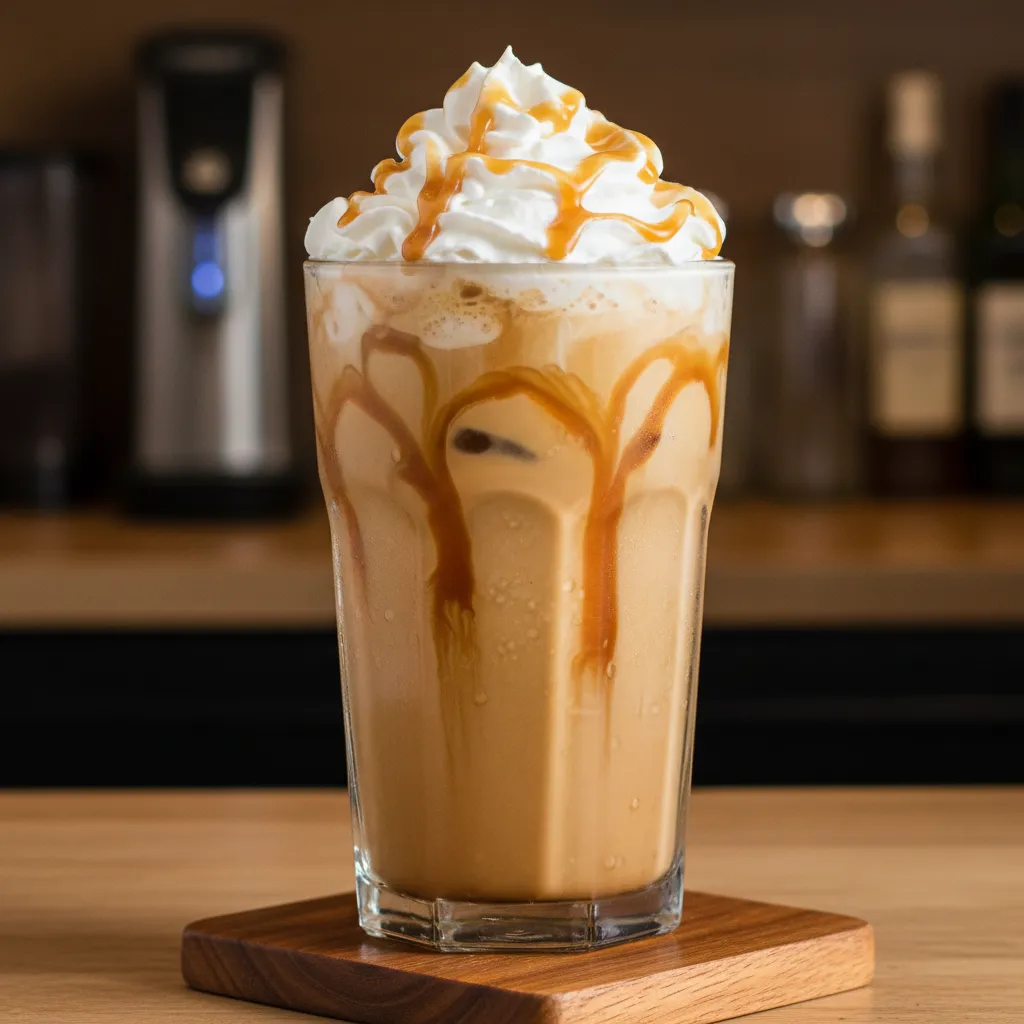 Iced Golden Eagle coffee with caramel and vanilla