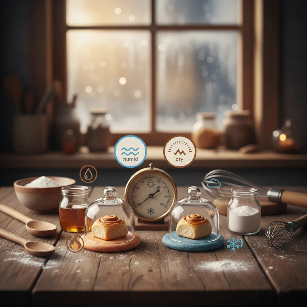 A helpful table comparing humidity and temperature adjustments for baking dough.