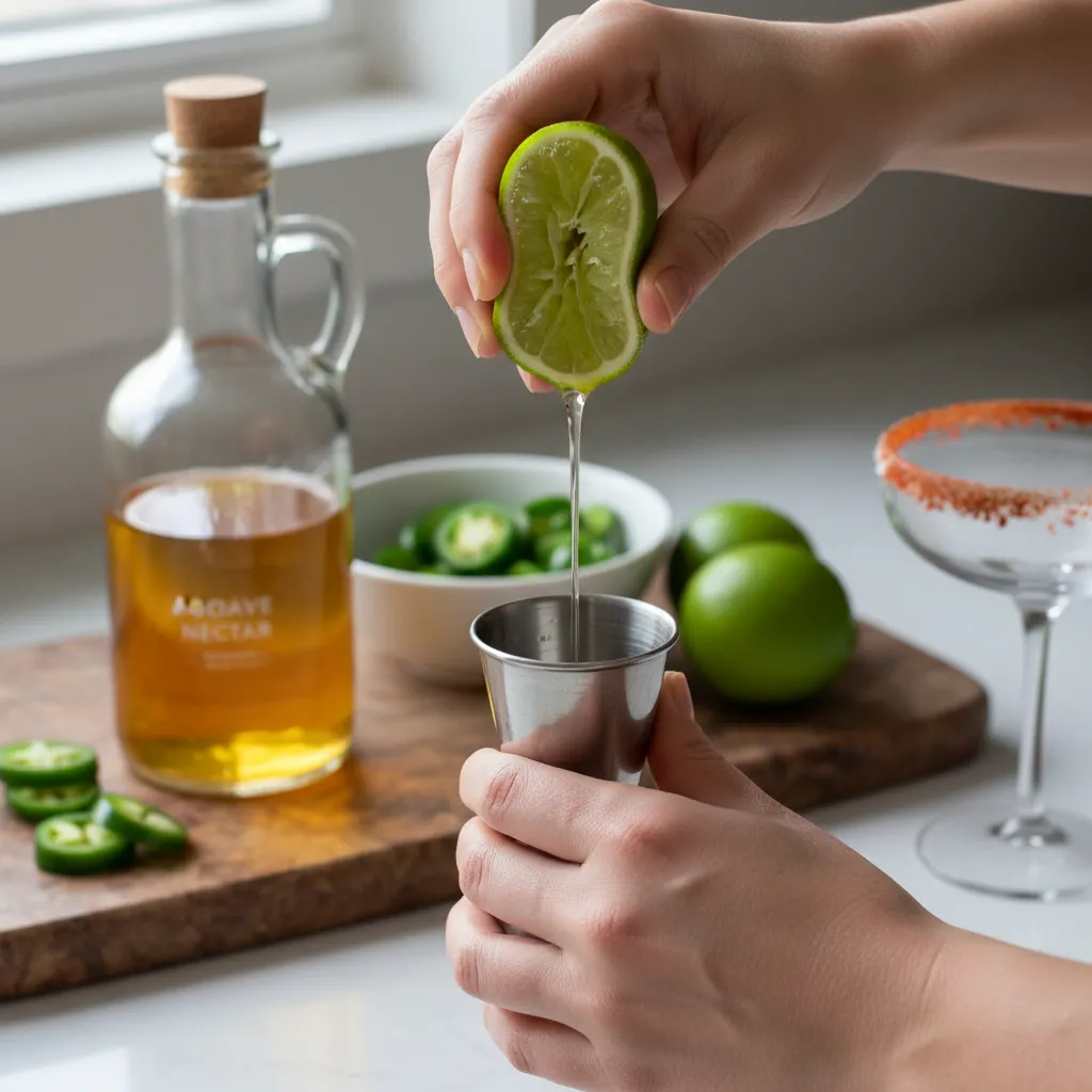 Squeezing fresh lime juice for virgin margarita