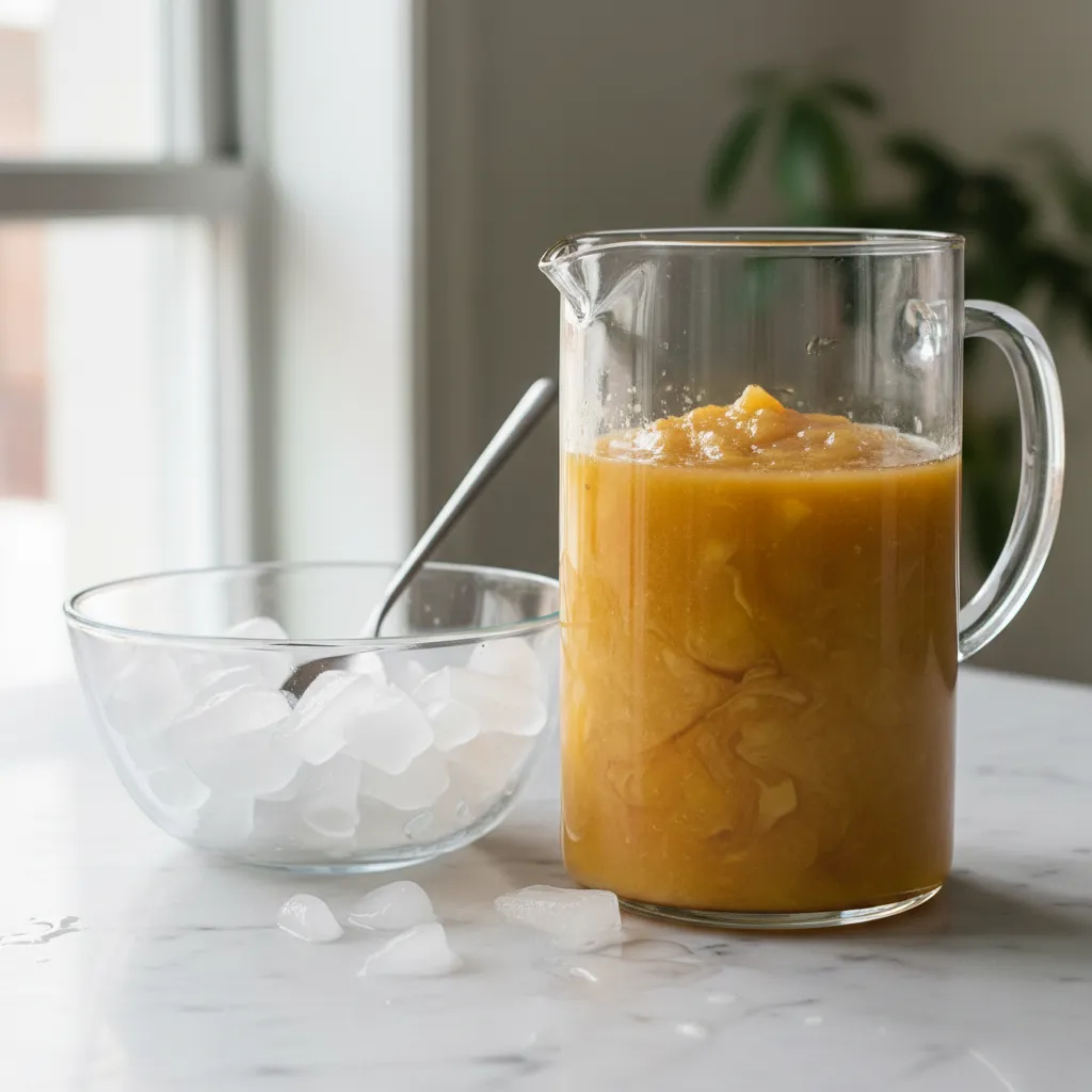 Ingredients for the golden ratio slushie base including fruit puree and syrup