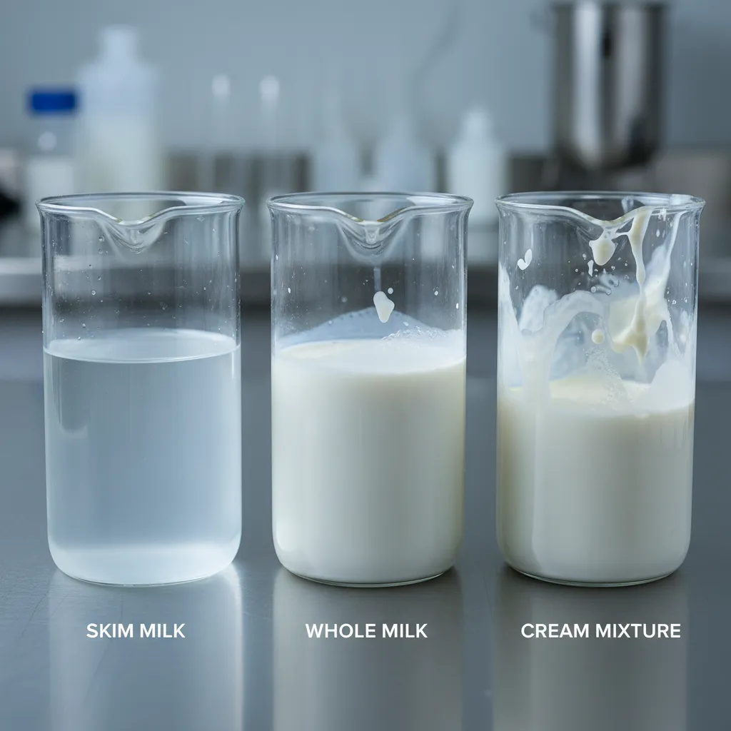 Comparison of skim milk whole milk and cream textures