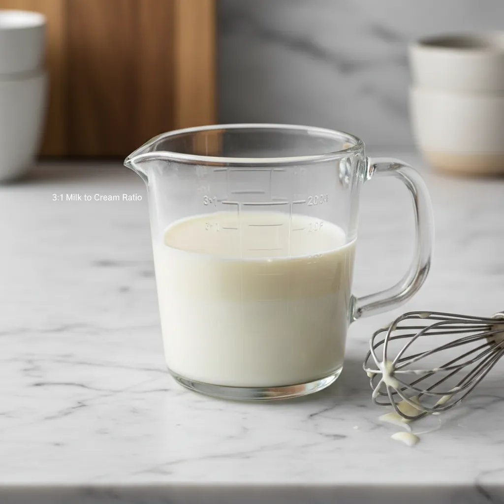 Measuring cup showing milk and cream ratio