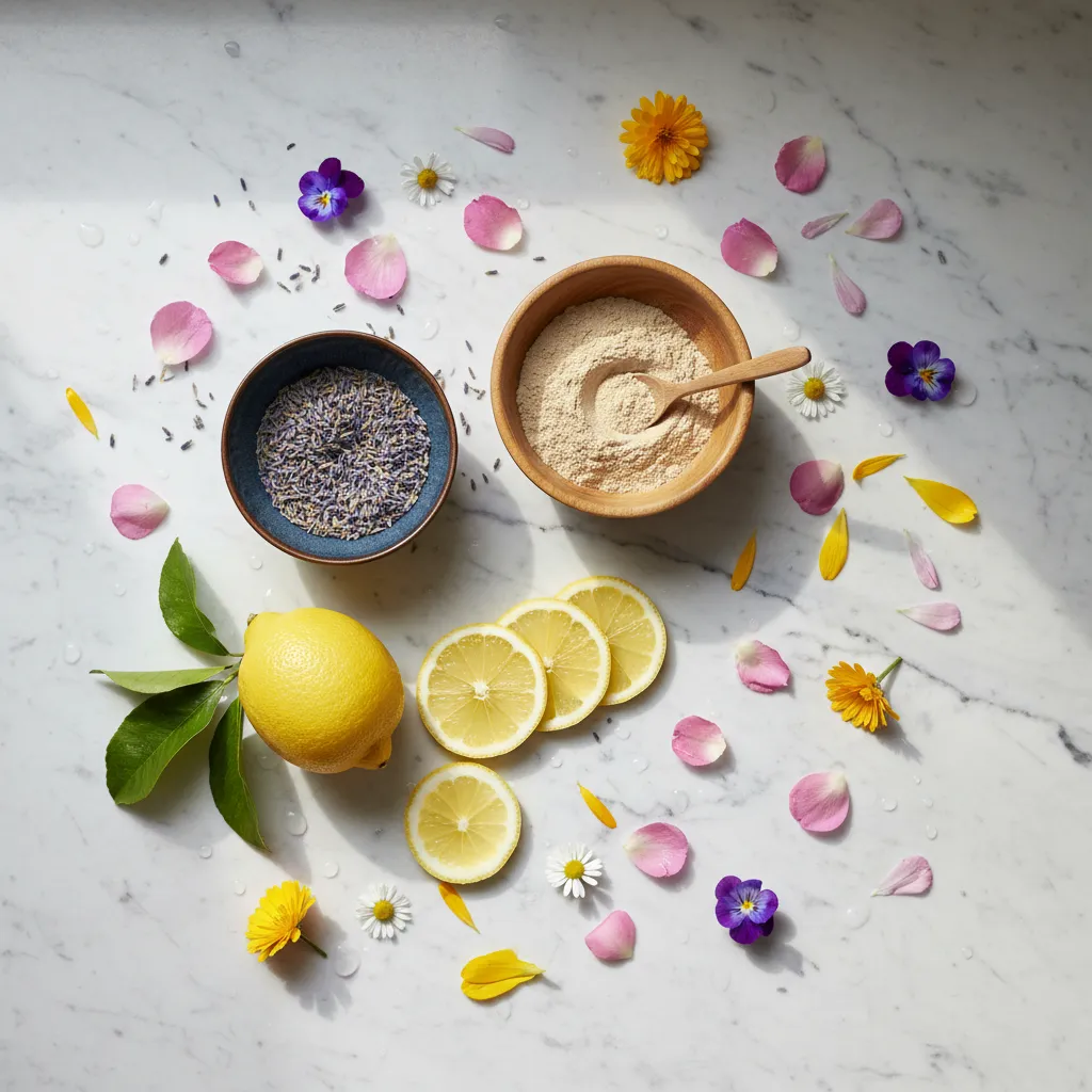 Lavender syrup and edible flowers for healthy drink