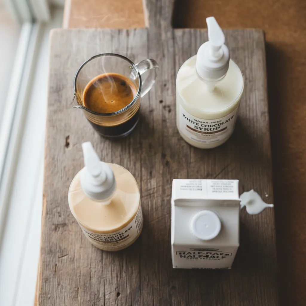 Ingredients for sugar free white chocolate irish cream coffee