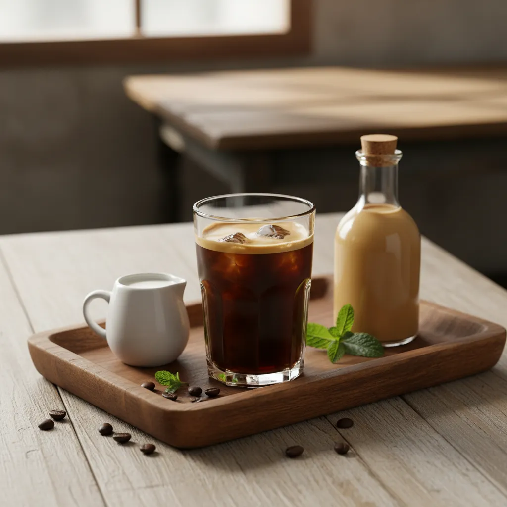Ingredients for Irish cream coffee on a tray