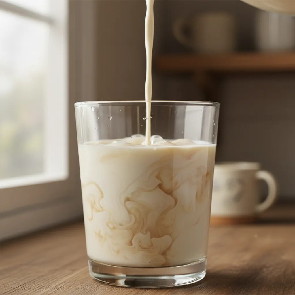 Heavy cream swirling into whole milk for hot chocolate base