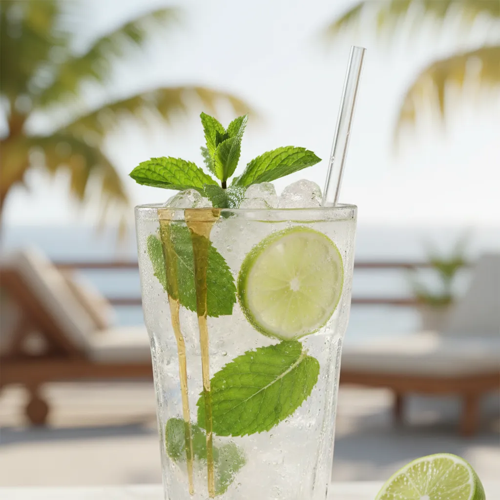 Agave Malibu Mojito in a glass with mint and lime garnish