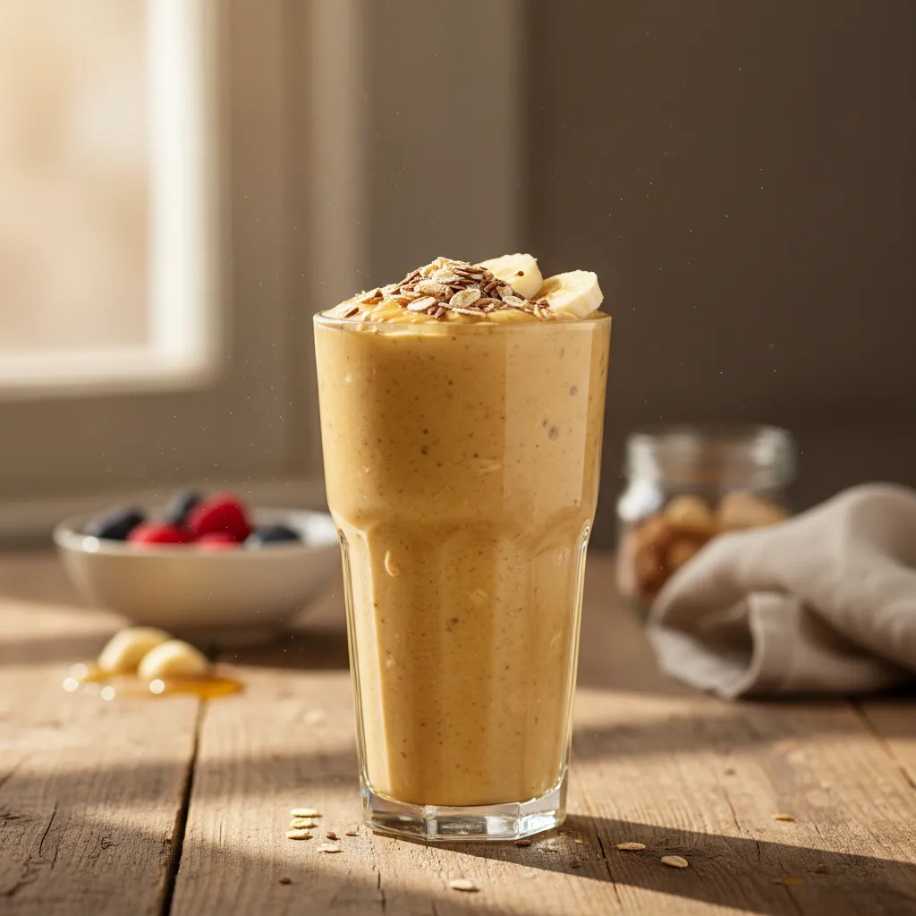 Creamy oatmeal and flaxseed smoothie for healthy breakfast endurance