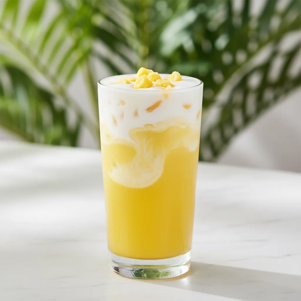 Low calorie pineapple passionfruit refresher with a splash of coconut milk