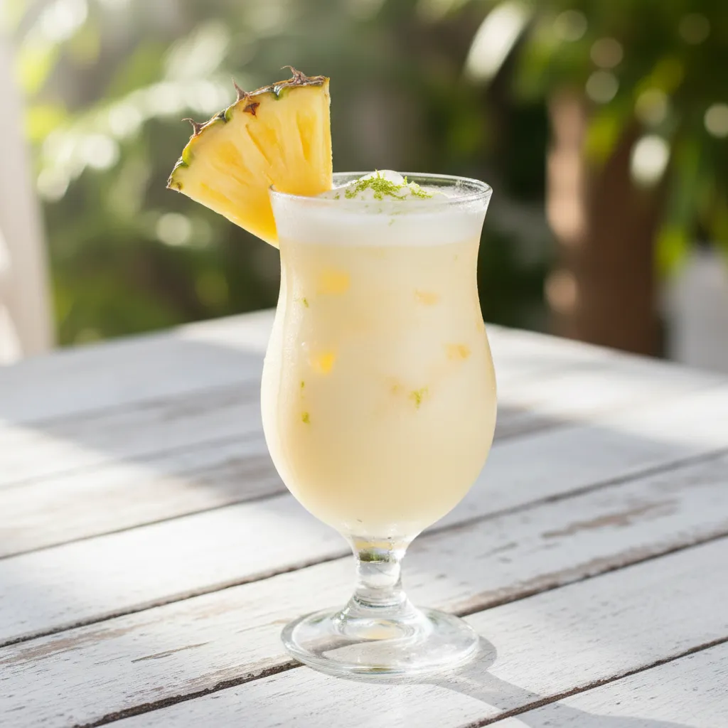 Healthy dairy free pina colada with malibu rum and fresh pineapple