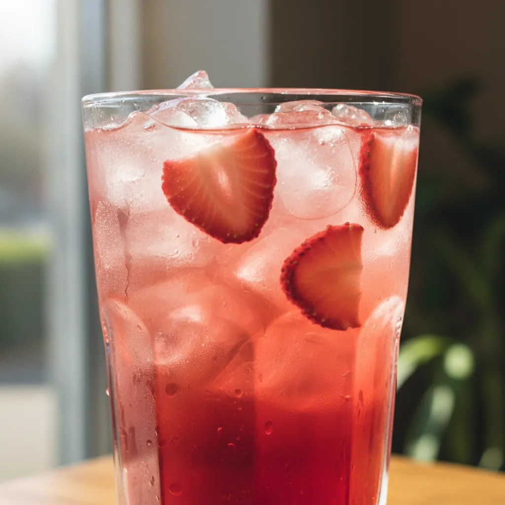 Low calorie strawberry acai refresher with passion tea and dried strawberries
