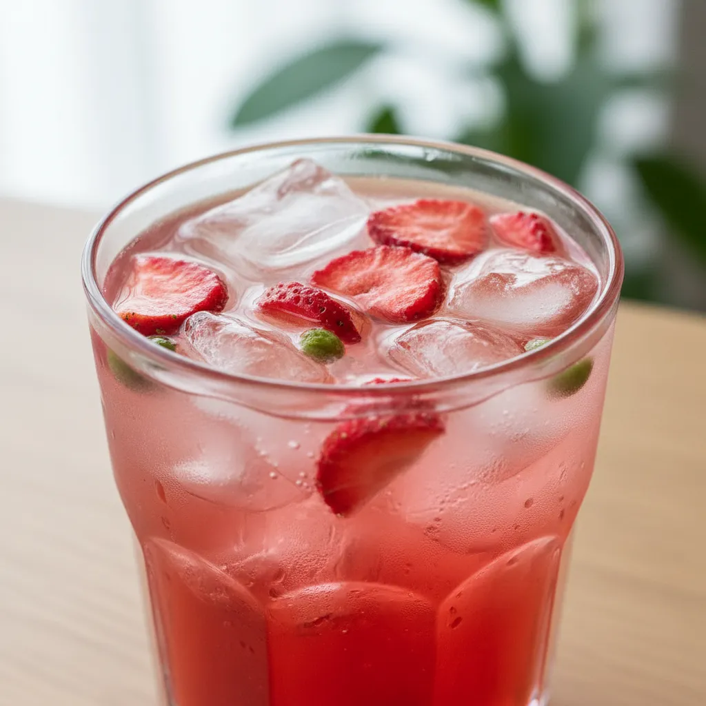Close up detail of Strawberry Acai drink with dried fruit