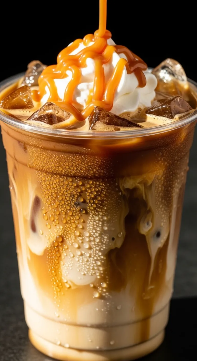 Sugar free 7 Brew Blondie iced coffee with caramel drizzle and cream