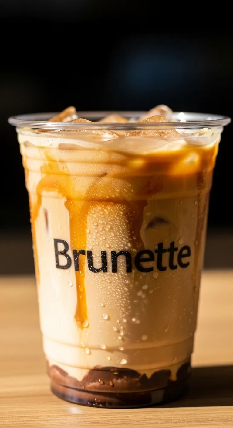 Sugar free brunette iced coffee with caramel and mocha swirls